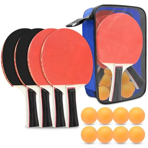 Xpieoyrm 2-teiliges Tischtennisschläger Set, 4 Tischtennis-Schläger, 8 Tischtennis-Bälle und Tragetasche, Ping Pang Set für Anfänger, Familien und Profis, Profi Sport Set Indoor Outdoor Spiele