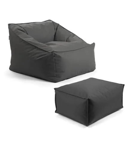 mokebo Gartensessel mit Pouf - Sunnyboy Bean Bag in Anthrazit - Gartenstühle für drinnen & draußen, wasserabweisend und ergonomisch für maximalen Komfort. Perfekt für Balkon oder Garten - Made in Germany!