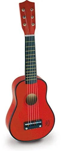 Gitarre Rot aus Holz Musikinstrument 6 Saiten für Kinder ab 3 Jahren | Attraktive lebendige Farbe -fördert musikalische Früherziehung Koordination und Kreativität -Aktivität ohne Bildschirm