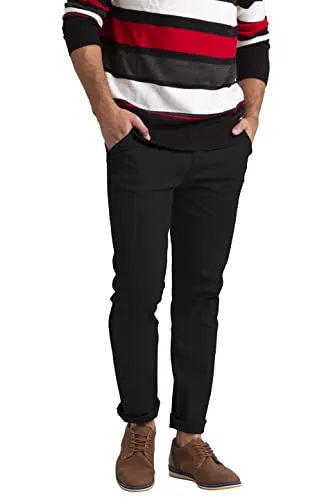 BlauerHafen Herren Schlanke Passform Chino Hose Flache Vorderseite Lässiger Stretch Baumwolle Klassisch Essentials Chino Trouser Full Pant Alle Taille 30W-40W (Schwarz, 40W / 32L)