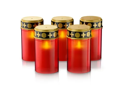 BEARWARE Grabkerze LED Grablicht, Batteriebetrieb, Friedhofskerze, wassergeschützt, IP44 (Spar-Set, 5-tlg), wetterfest, realistischer Flackereffekt, wiederverwendbar, Grablaterne