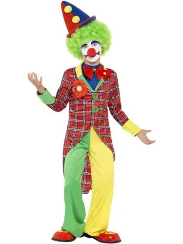 Smiffys Clown Kostüm - Rot und Grün, inklusive Jacke, Hose und Mock-Hemd mit Fliege, ideal für Karneval und Halloween, angenehmes Tragegefühl für Kinder 10-12 Jahre