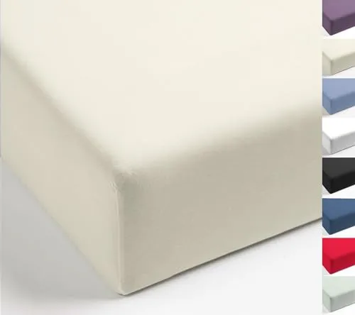 MISTRAL HOME Spannbettlaken Perkal Uni Bettlaken Laken Ägyptische Baumwolle 90x190-100x200 / 140-160x200 / 180-200x200 cm, Farbe:Pristine, Größe:140x200cm