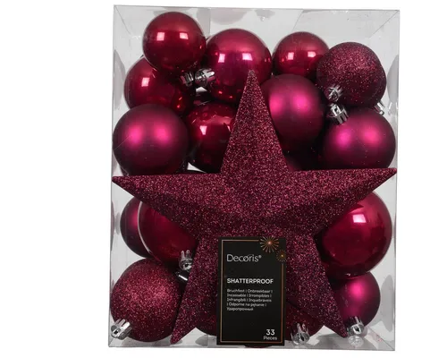 Kaemingk Weihnachtsbaumkugel, Weihnachtskugeln Kunststoff mit Christbaumstern 33er Set - Fuchsia