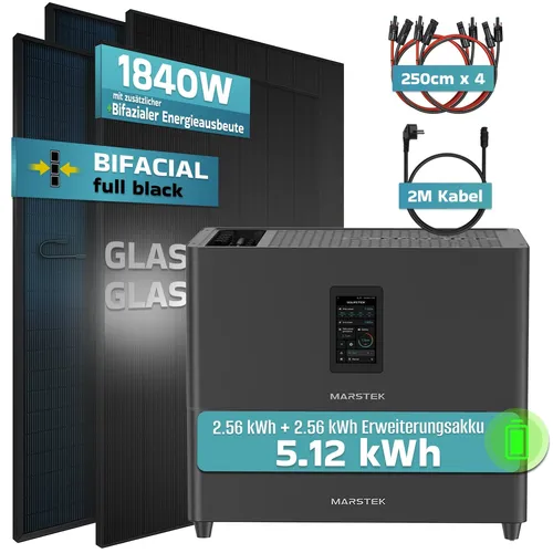 SUNNIVA® 1840W Balkonkraftwerk mit 5,12 kWh Speicher - Effizientes Balkonkraftwerk mit 1840 W Leistung und innovativem Marstek Jupiter C + Plus Solarspeicher. Ideal für Balkon und Garten, flexibel einsetzbar und mit bifazialen Modulen für maximale Energieausbeute.
