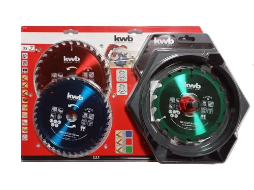 kwb Kreissägeblatt (3-St) - 16 cm Durchmesser, ideal für Vollhölzer und beschichtete Spanplatten