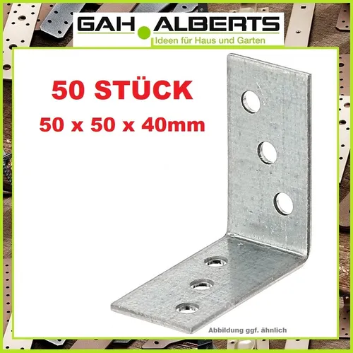 Alberts 846473 Winkelverbinder – 50er Set, sendzimirverzinkt - Robuste Winkelverbinder mit 50 x 50 x 40 mm für vielseitige Anwendungen. Ideal für stabile Verbindungen in Bauprojekten. Praktisches Set für Handwerker und DIY-Enthusiasten.