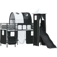 vidaXL Kinderloftbett Schwarz 90 x 190 cm – Modernes Metallbett mit Rutsche
