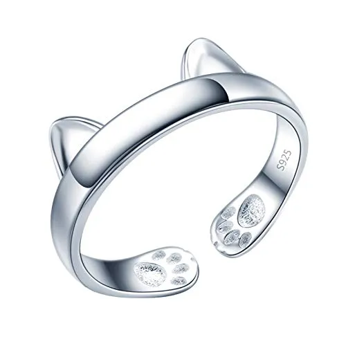 Yumilok Damenring Katze Ohr Pfotenabdruck Ring Ehering Verlobungsring Freundschaftsring Lifestyle-Ring 925 Sterling Silber verstellbar