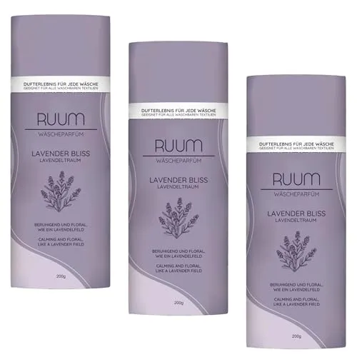 RUUM Wäscheparfüm Perlen Wäscheduft Lavender Bliss (3er Pack) je 200 g - Wäscheperlen Duftbooster für langanhaltende Frische - Duftperlen für Bettwäsche, Kleidung & mehr
