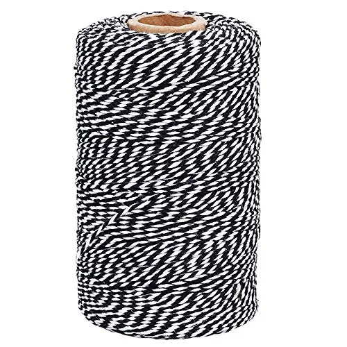 G2PLUS 200M Schwarz und Weiß Baumwolle Schnur, 2mm Geschenkschnur zum Einpacken von Geschenken, Bäcker Bindfäden Bastelschnur Dekokordel Schnur Perfekt für DIY Kunstgewerbe Gartenarbeit