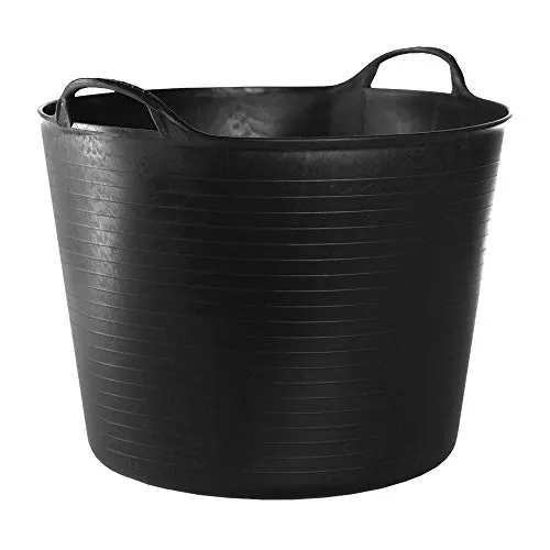 RED HOG Gartenkorb Kunststoff 42L Flexi Bag Wäschekorb Rund Behälter für Haus, Garten, Gebäude, Superstark, Mehrzweck, Verstärkungsrippen, Rissbeständig, Griffe Haltbarkeit: 120 kg, Schwarz