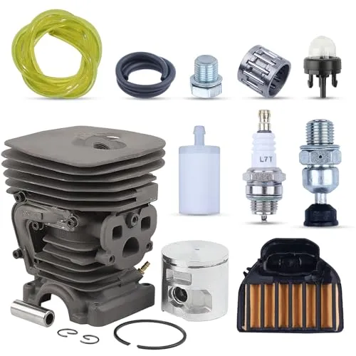 AUMEL Zylinder Kit für Husqvarna 455 460 Rancher, 47mm Kolben + Zylinder + Luftfilter + Zündkerze + Kraftstoffleitung Kettensäge Zubehör Motorsäge Ersatzteile 15 in 1