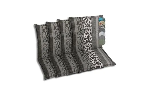 GO-DE Textil Polsterauflagen für Niederlehner-Gartenstühle - 4er-Set Leopard Anthrazit - Polster für Stühle & Sessel mit weicher Schaum-Vliesfüllung für optimalen Komfort und UV-beständigem Druckstoff, ideal für Garten und Terrasse.