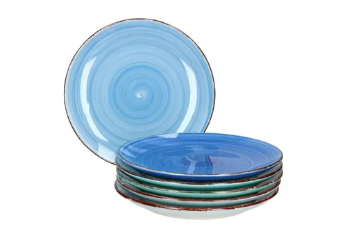 MamboCat Frühstücksteller 6er Set Dessert- Kuchenteller Blue 18,5cm - Frühstücksteller aus hochwertigem Steingut, ideal für stilvolle Frühstücks- und Kaffeetafeln.