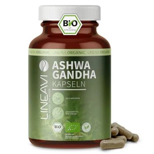 LINEAVI Ashwagandha 150 Kapseln Bio, fein gemahlenes Ashwagandha Pulver in Bio-Qualität, aus der indischen Ayurveda Lehre, naturrein und vegan