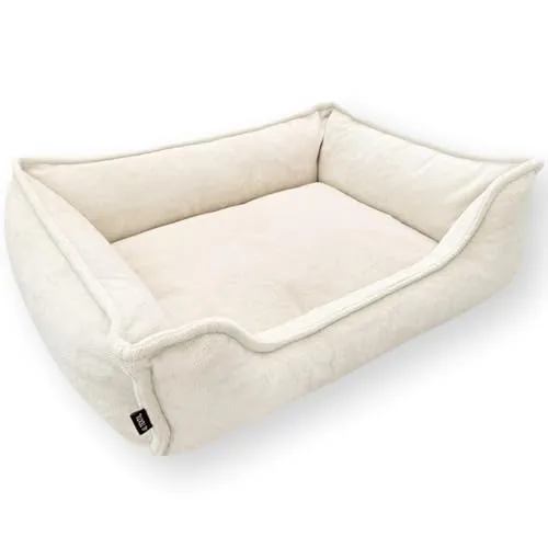 4L Textil IRIS Orthopädisches Hundebett Premium-LINE Hundekorb orthopädisch Kuscheliges Hundebett mit Bezug Memory Foam(100x80 cm, Beige)