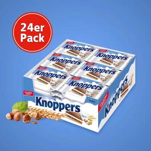 Knoppers Gefüllte Waffelschnitte Milchcreme Nougatcreme Snack 24er Pack 24 x 25g