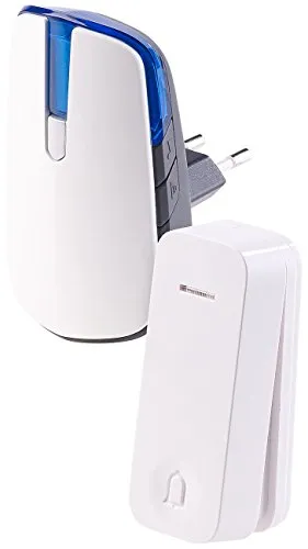 CASAcontrol Batterielose Funkklingel: Steckdosen-Funkklingel mit kinetischem Funk-Taster, Licht & Ton (Steckdosenklingel, Batterielose Funk-Türklingel, Funkschalter)