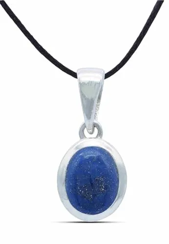 mantraroma Kettenanhänger 925 Silber Lapis Lazuli blauer Stein Edelstein Kettenanhänger Damen Sterling Silber Halskette Anhänger Geschenk (MAH-159-06)