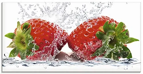 ARTland Wanddeko Glasbilder Wandbild Glas Bild einteilig 60x30 cm Querformat Früchte im Wasser Obst Erdbeere Frucht Cocktails Bar Modern T5SP