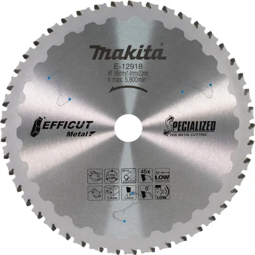Makita Kreissägeblatt E-12859 EFFICUT, 185 x 30mm, 45 Zähne für Metall - Zubehör Elektrowerkzeuge, speziell zum Sägen von Metall, bietet eine erhöhte Schnittgeschwindigkeit um bis zu 250% durch besondere Zahngeometrie.