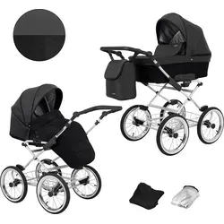 Kinderwagen ROMANTIC Sportwagen Babywagen Babyschale Komplettset Kinder Wagen Set 2 in 1 (schwarz eco, Rahmenfarbe: grau) - Schwarz