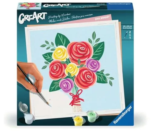Ravensburger CreArt 25520 - Rosenstrauß - Malen nach Zahlen Erwachsene, DIY Malset mit Pinsel und Acrylfarben, Geschenk für Frauen und Männer, Malen für Erwachsene
