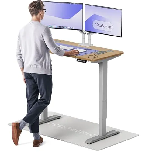 Desktronic Höhenverstellbarer Schreibtisch aus massivem Eichenholz (120x60cm) – Elektrisch höhenverstellbar mit flüsterleisem Dual-Motor & Touchscreen – Hohe Tragfähigkeit – Stehtisch HomePro