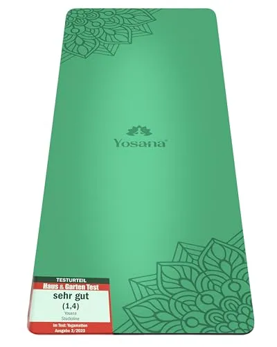 Yosana Yogamatte aus Naturkautschuk | extrem rutschfest | ULTRA GRIP Oberfläche aus ECO PU | extra breit 68cm | Yoga matte 183x68cm | 4mm dünn