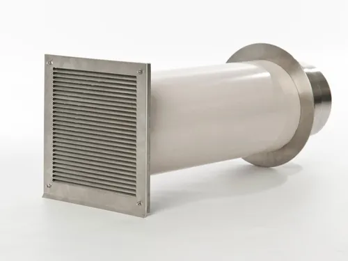 Externer Luftanschluss Mauerdurchführung 125mm Stutzen - Sonstiges Kaminzubehör mit hochwertiger Doppelklappe für effiziente Zuluftführung und reduzierte Energieverluste. Inklusive Zubehör für einfache Montage und Anpassung.