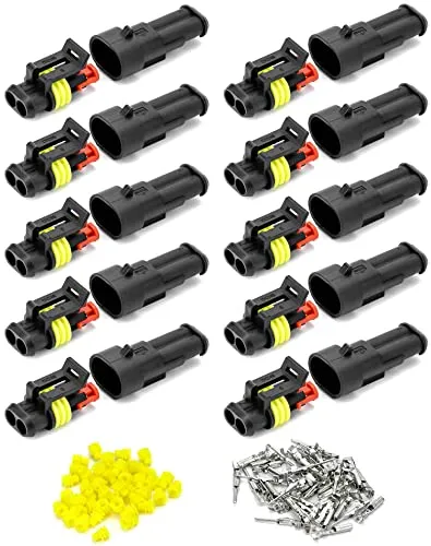 Produktbild QWORK® 10 Stücke KFZ Stecker Wasserdicht, Steckverbinder 2 Polig, Kabel Steckverbinder Stecker, für KFZ LKW Motorrad