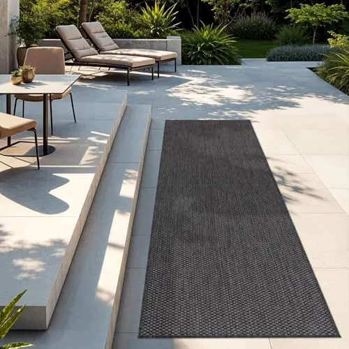 TT Home Teppich Für Outdoor Wetterfest Küchenteppich Balkon Terrasse Unifarbenes Design Modern, Farbe:Anthrazit, Größe:60x100 cm