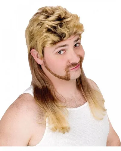 Horror-Shop Vokuhila Herren Perücke blond für Fasching - Lustige Vokuhila Herren Perücke in blond für Fasching und Motto-Partys. Ideal für 80er Jahre Looks und Bad Taste Events. Aus hochwertigem Kunsthaar, perfekt kombinierbar mit Scherz-Zähnen.