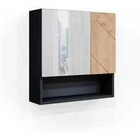 Vicco Badezimmerspiegelschrank Irma, Anthrazit/Eiche - Spiegelschrank 54 x 55 cm mit 2 Scharniertüren, höhenverstellbaren Einlegeböden und modernem Design in Anthrazit und Goldkraft Eiche - ideal für stilvolle Badezimmer.