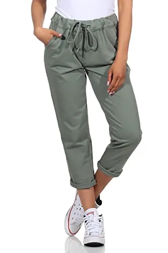 Damen Jogginhose im Boyfriend-Style Sweatpants für Freizeit Sport Fitness Yoga Training 3569 (as3, Numeric, Numeric_42, Numeric_46, Regular, Long, Olive)