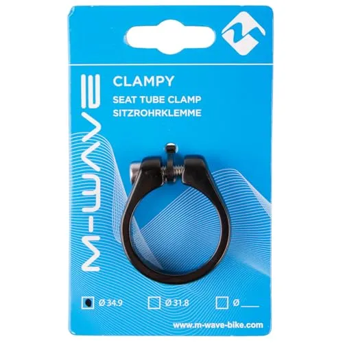M-Wave Clampy Sitzrohrklemme, Sattelklemme, Sattelstütze, Klemmring, Sattelstützenklemme, super leicht Alu, für Ø34.9mm, mit Innensechskant-Schrauben, schwarz