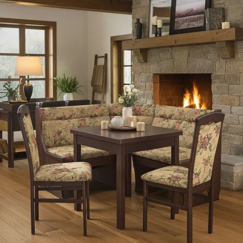 Eckbankgruppe 4-teilig in Nussbaum-NB/Braun Sitzgruppe Esszimmer-Set Speise-Set