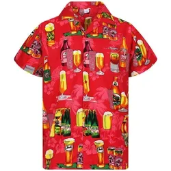 King Kameha Hawaiihemd Beerbottle Funky Hawaii-Hemd Herren Kurzarm Front-Tasche Stylish rot 3XL