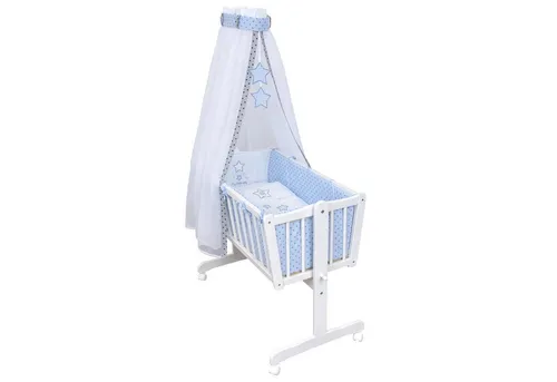 Baby-Delux Schaukelwiege Magic Stars Blau, 90x40 cm - Wiege aus robustem Kiefer Massivholz mit sanfter Schaukelfunktion und hypoallergenen Kissen. Inklusive komplettem Bettset für einen königlichen Schlafkomfort.