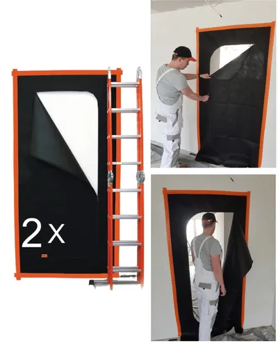 2x Bautür Staubtür - Effektiver Staubschutz für Ihr Zuhause - Vorgehängte Falttüren in schwarz, ideal als Schmutzschleuse für alle Zimmer. Beidseitig öffnend, mit einer Breite von 110 cm und aus strapazierfähigem Kunststoff.
