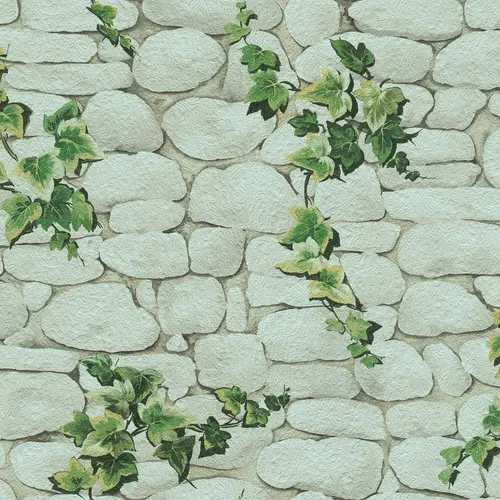 Papiertapete - grün-creme - Steinoptik - 10 Meter