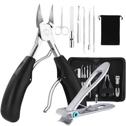 Profi Nagelschere Set, Edelstahl Maniküre set, Scharf Nagelknipser für Dicke & Eingewachsene Fußnägel,7 Pcs Pediküre Set Nagelschere Fussnägel mit Nagelzange und Nagelhautschere,Schwarz