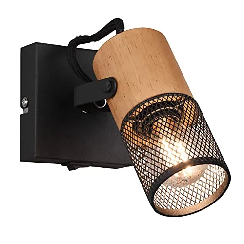 Trio Leuchten Strahler Tosh 804370132 - Stylischer Wandspot in Schwarz matt mit Holz-Element, dreh- und schwenkbar für flexible Beleuchtung. Exklusive 1x E14 Leuchtmittel, ideal für moderne Wohnräume.