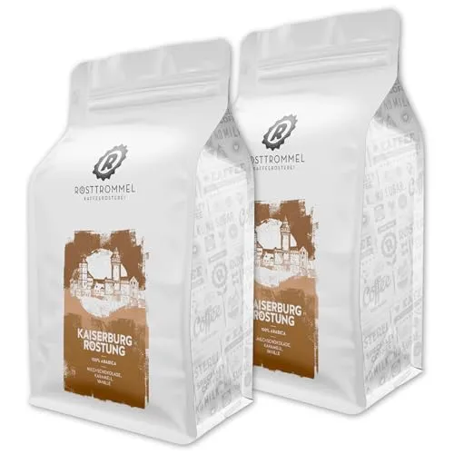 RÖSTTROMMEL Kaiserburg Kaffee 2x1kg - 100% Arabica - Hochwertiger Spitzenkaffee aus Brasilien mit Noten von Milchschokolade, Karamell und Vanille. Ausgezeichnete Rösterei des Jahres 2017, nachhaltig und verantwortungsbewusst.