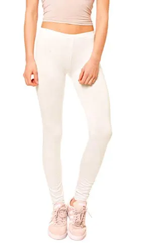 Easy Young Fashion - Damen Basic Leggings in Matt oder Glanz-Optik - atmungsaktive weiche Lange Hose LG08 - Creme