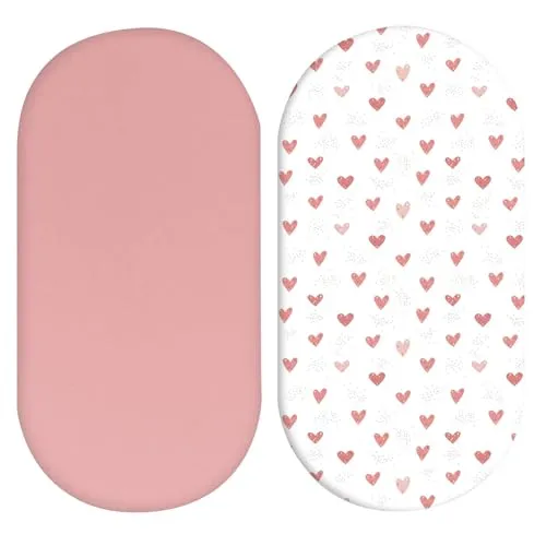 Xynovate Spannbettlaken Kinderwagen 2er-Pack, Bettlaken Spannbettlaken für Babybett, Babybett Zubehör für Kinderwagen Matratzenbezug, Moseskorb, Atmungsaktiv Passgenau (PINK)