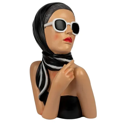 Formano Deko Büste Dame mit Tuch und Sonnenbrille, 27 cm - Elegante Deko Büste aus Kunststein, ideal für moderne Wohnräume. Mit stilvollem Tuch, Sonnenbrille und schwarzem Kleid – ein echter Blickfang für jedes Wohnzimmer.