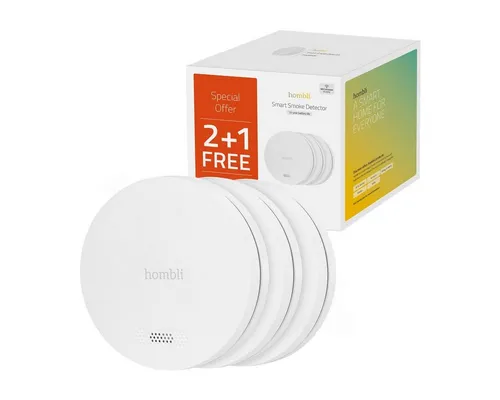 Hombli smarter Rauchmelder 2+1 Promo Pack - Rauchmelder mit lautem Alarm und stummschaltbaren Fehlalarmen. Stylisches, ultraschlankes Design und einfache Installation. 10 Jahre Batterielaufzeit für dauerhafte Sicherheit.