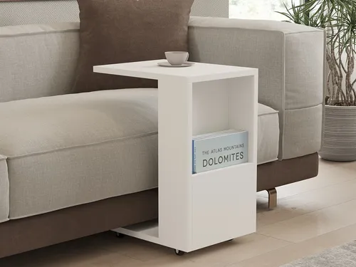 Scandinavia Concept Beistelltisch ''Star'' in Weiß - 40x50x30 cm - Vielseitiger Beistelltisch aus melaminbeschichteter Holzfaserplatte mit stabilen Rollen. Ideal für jeden Raum und leicht zu verschieben. Dekoration nicht enthalten.